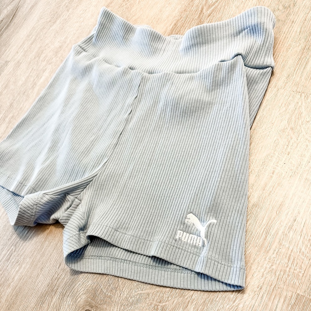 Puma Light Blue Ribbed Spandex Shorts